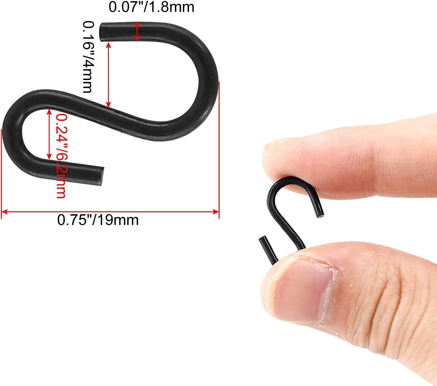 Metal S Hooks, Black Pcs, S Shaped, 0.75′ 0.75” Length, 1.8mm Thickness 60