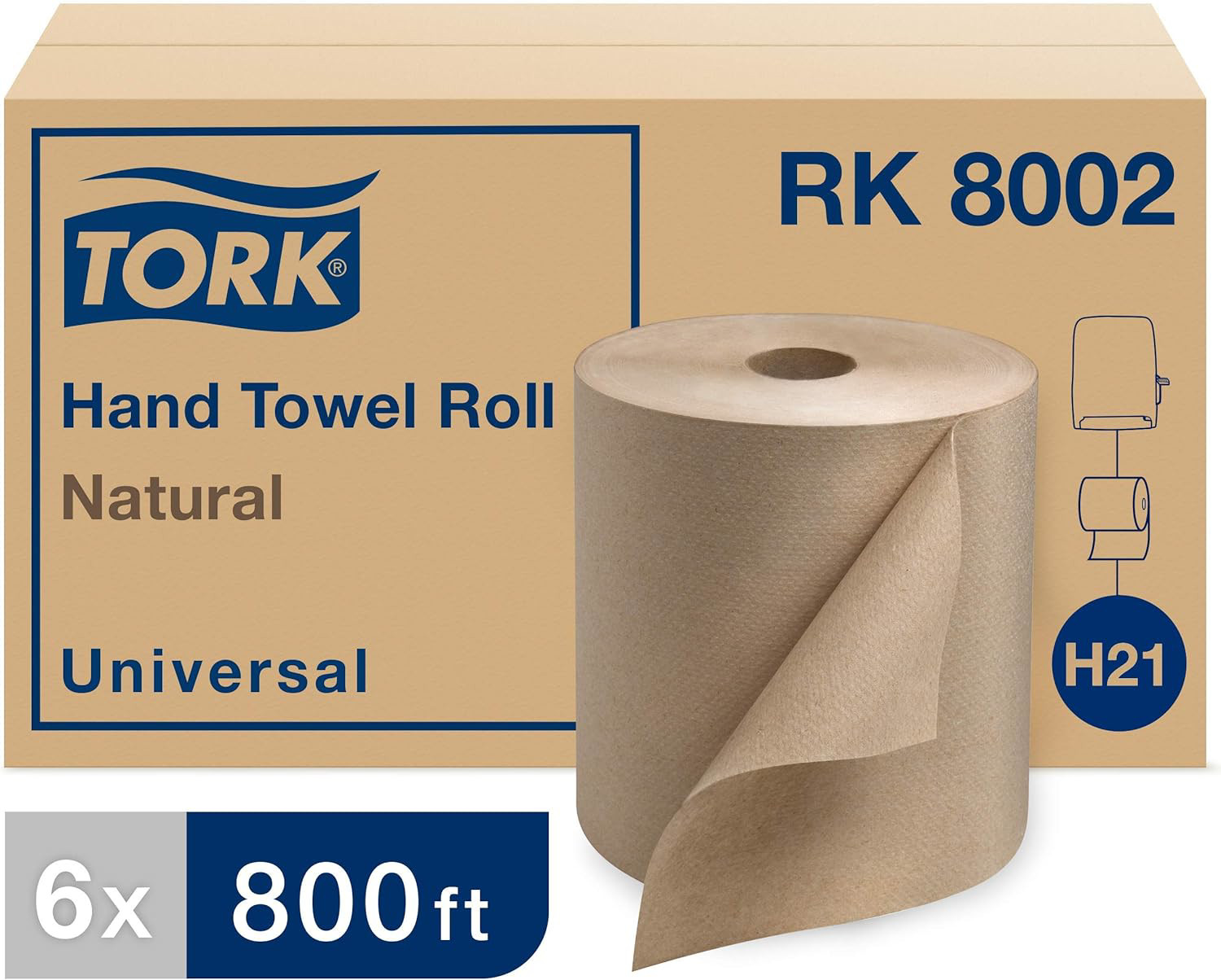 Tork Paper Hand Towel Roll Natural H21, Universal, 100% Recycled Fiber, 6 Rolls
