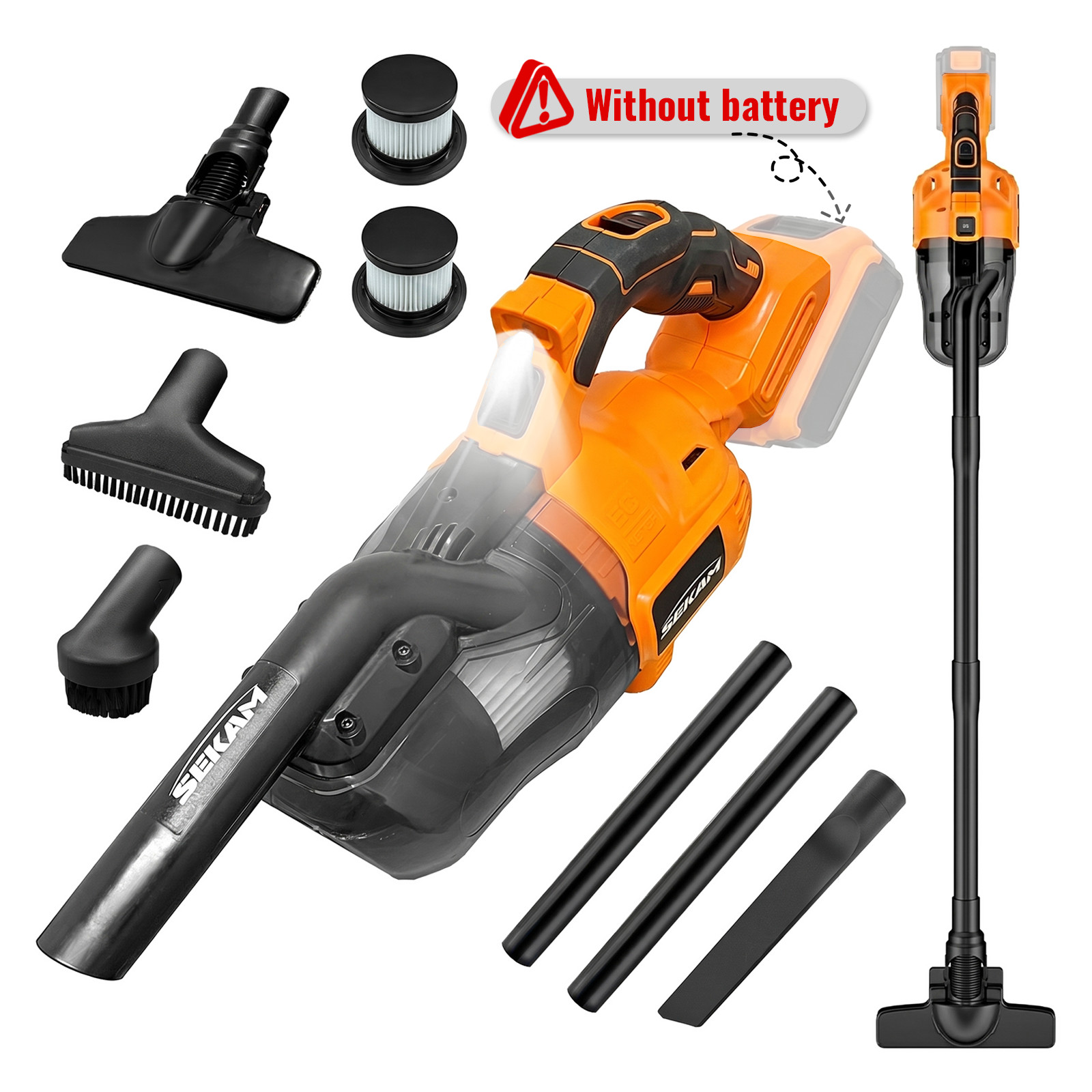 Wireless Vacuum Cleaner Handheld Stick Extension Rod Multi Surface Broom Orange