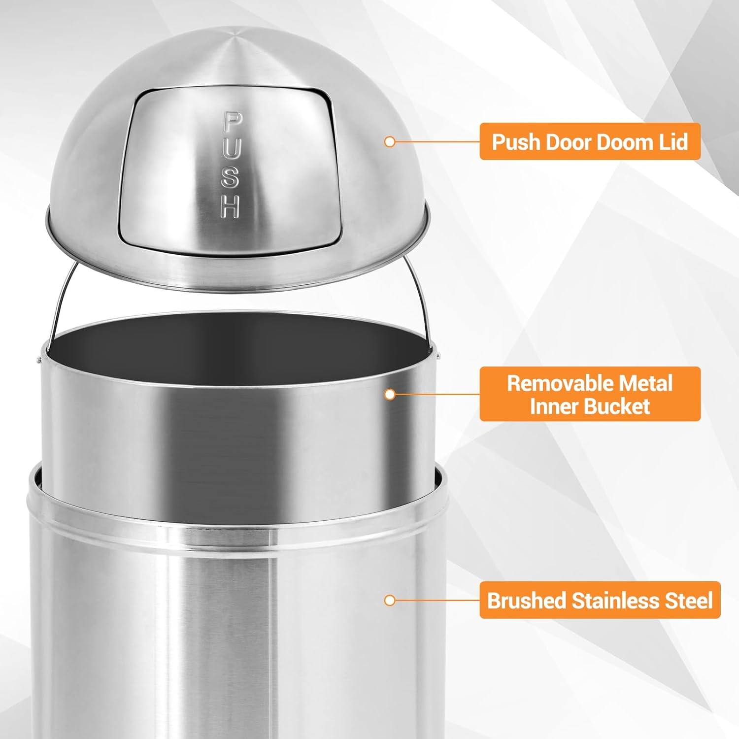 Stainless Steel Trash Can 13/18.5 Gallon, Heavy Duty Tall Garbage Bin with Push