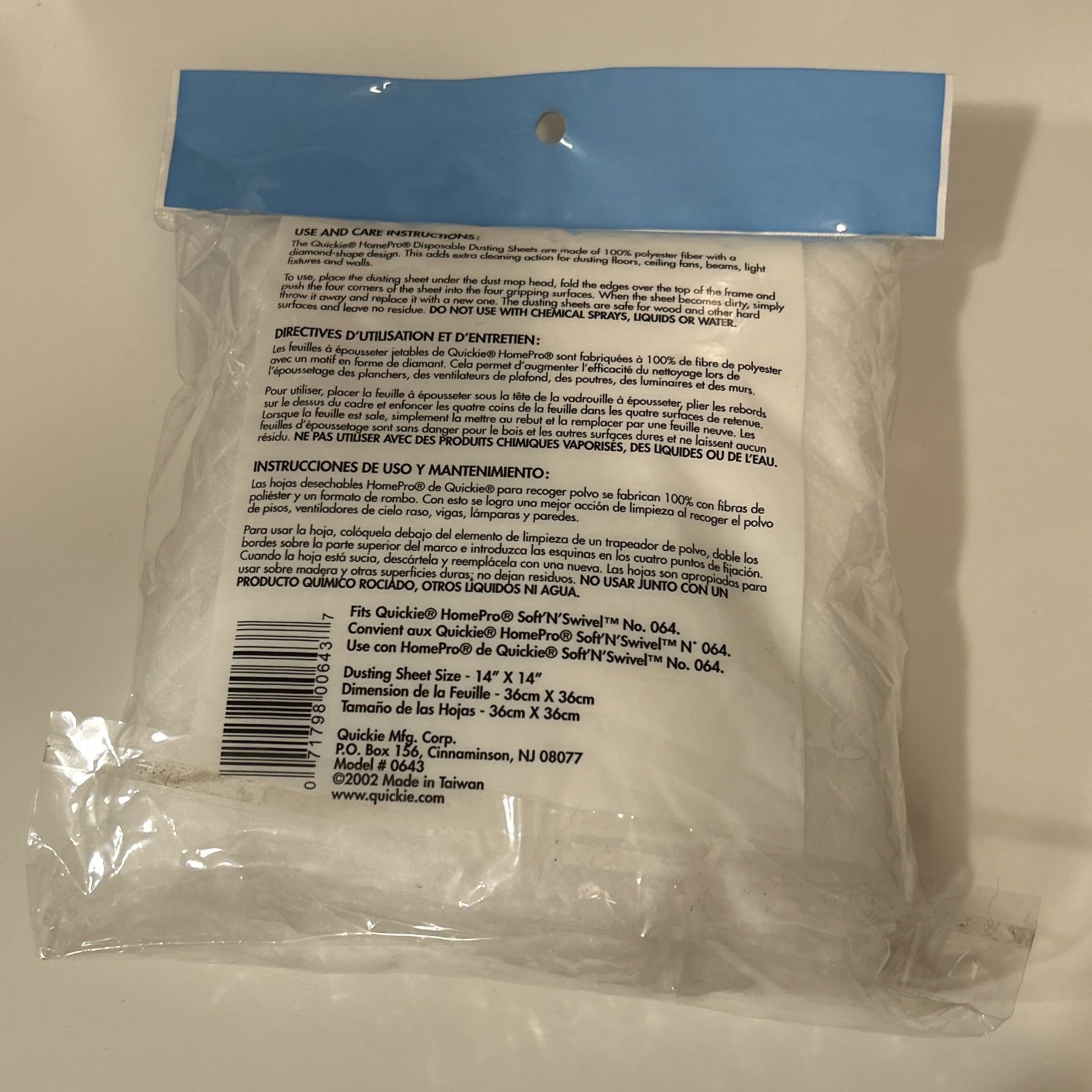 Quickie Brand Home Pro 8 Pack Disposable Dusting Sheets 14×14 2002 New Old Stock