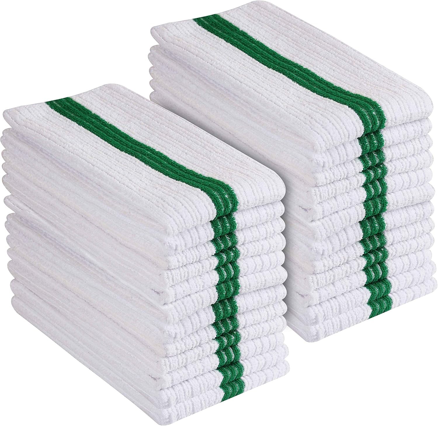 Premium 24 Pack White with Green Stripe Bar Mop Microfiber Towels for Home,