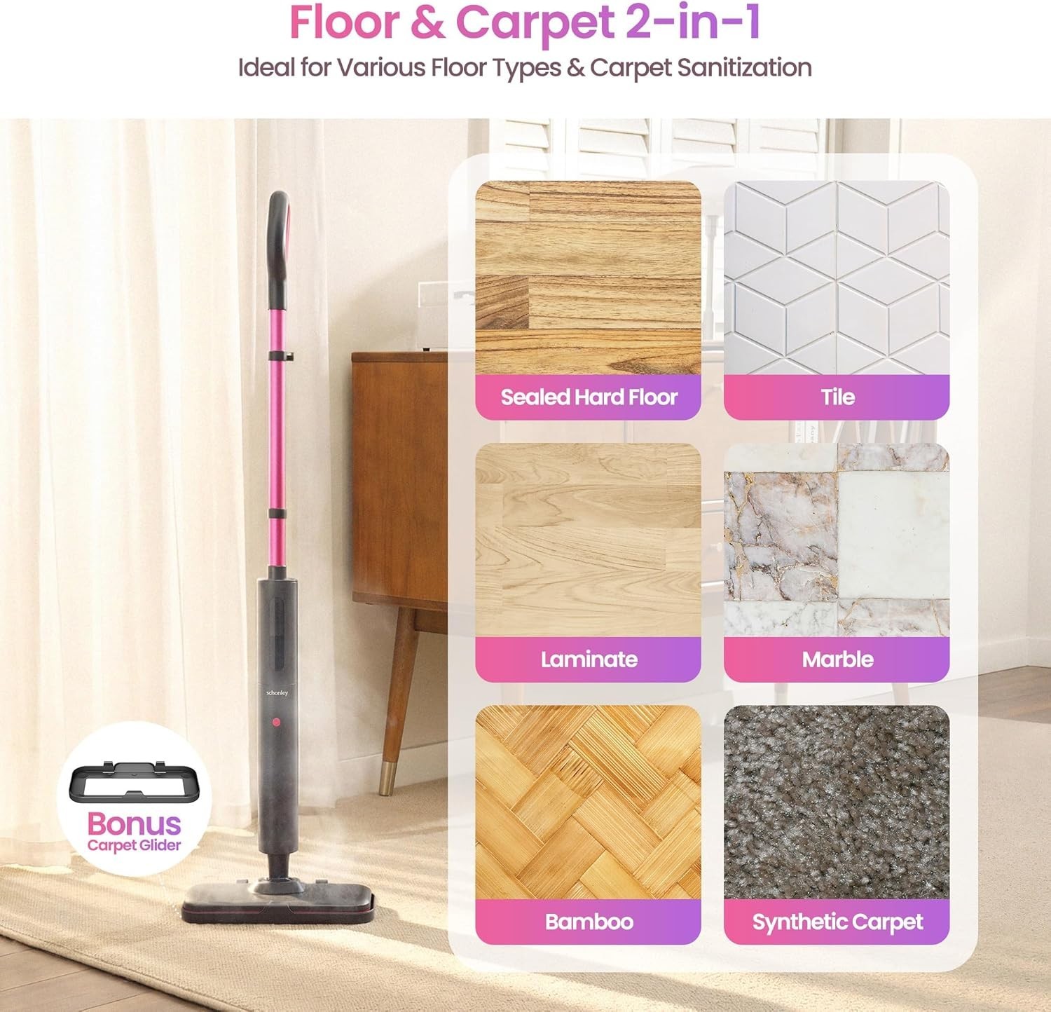 Powerful Steam Mop for Hard Floors & Carpets – 248°F, 3 Steam Modes, Easy Use