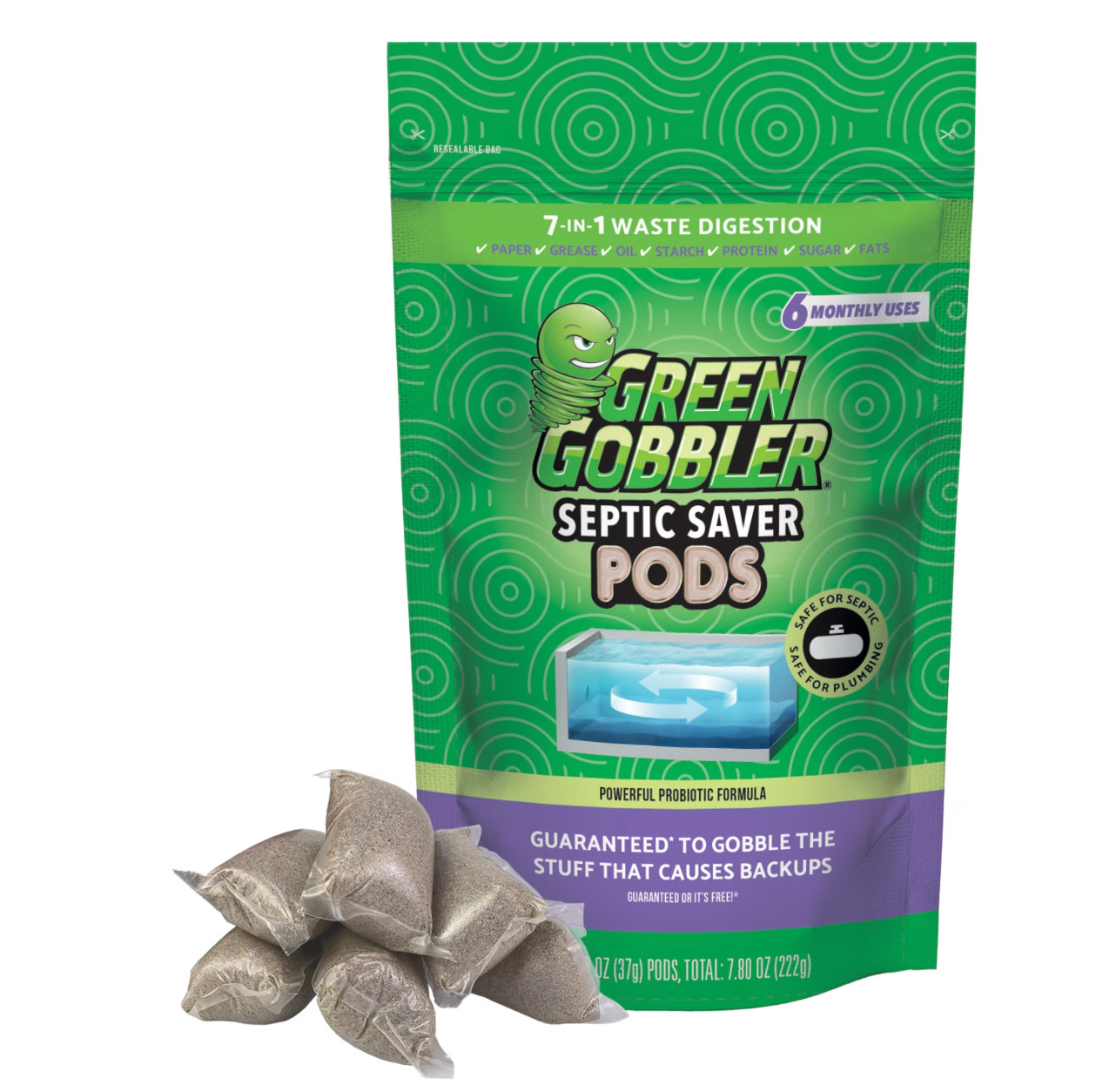 Green Gobbler Septic Saver Bacteria Enzyme Pacs 6 Month Tank Supply Easy NEW