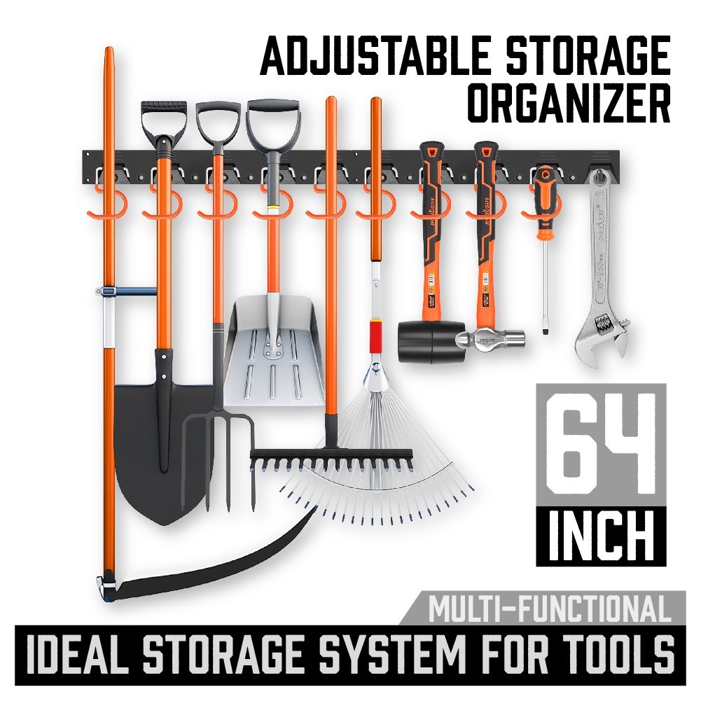 64″ Adjustable Storage System Wall Mount Tool Organizer Hanger for Mop Broom etc