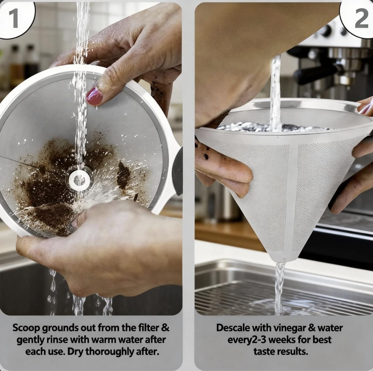 Reusable double-layer pour-over coffee filter paper, m, Metallic color