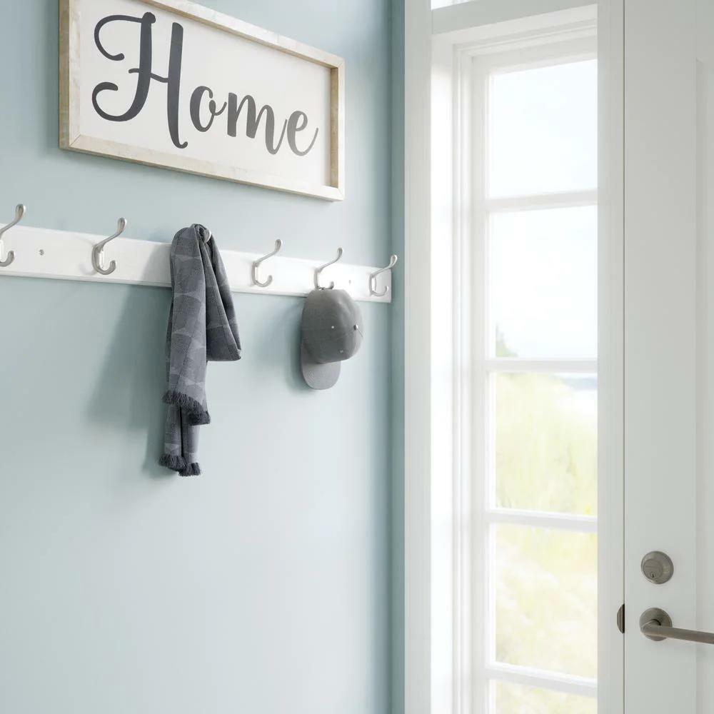 Liberty Hook Rack White Satin Nickel Heavy Duty Hooks Wall Mounted 45 in. Width
