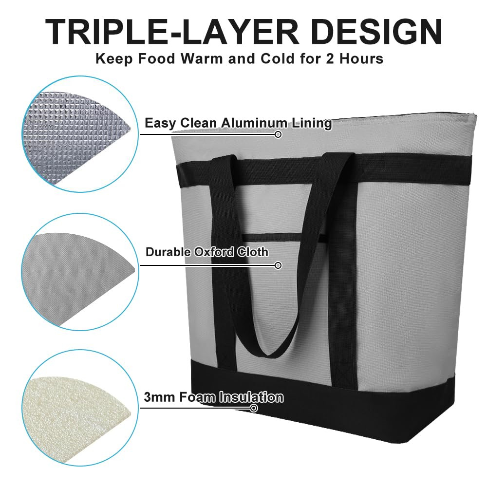 Insulated Reusable Tote Bag for Grocery Shopping for Women/Men, Pizza/Food Deliv