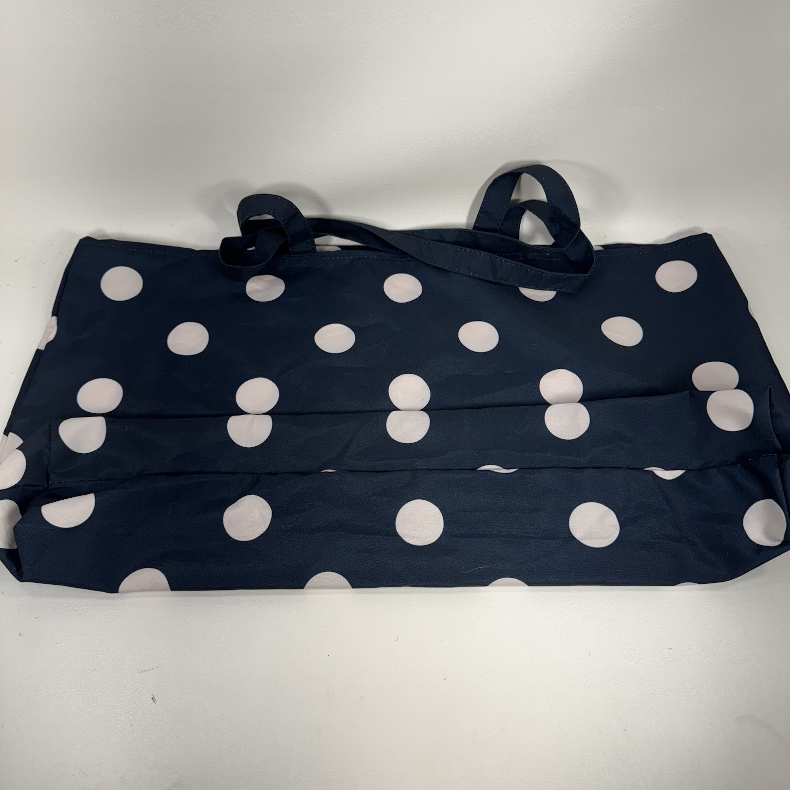 Kate Spade Navy Blue & White Fabric Polka Dot XL Shopper Tote Bag