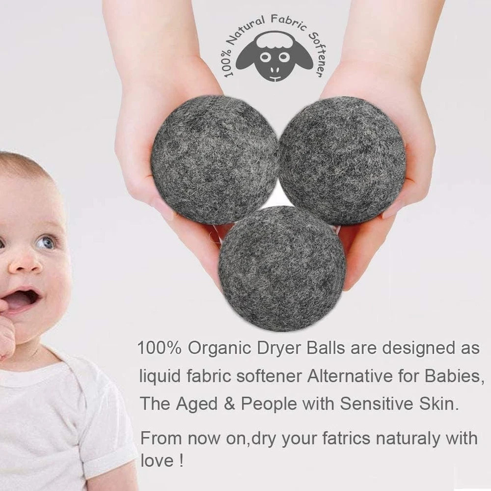Wool Dryer Balls Dark Grey XL 6-Pack, 100% New Zealand Organic Fabric Softener f