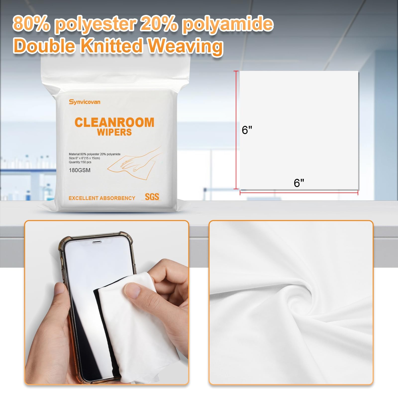 Microfiber Wipes 6×6(100 Pcs,Class 100, 180GSM) Superfine Lint Free Cloths Clean