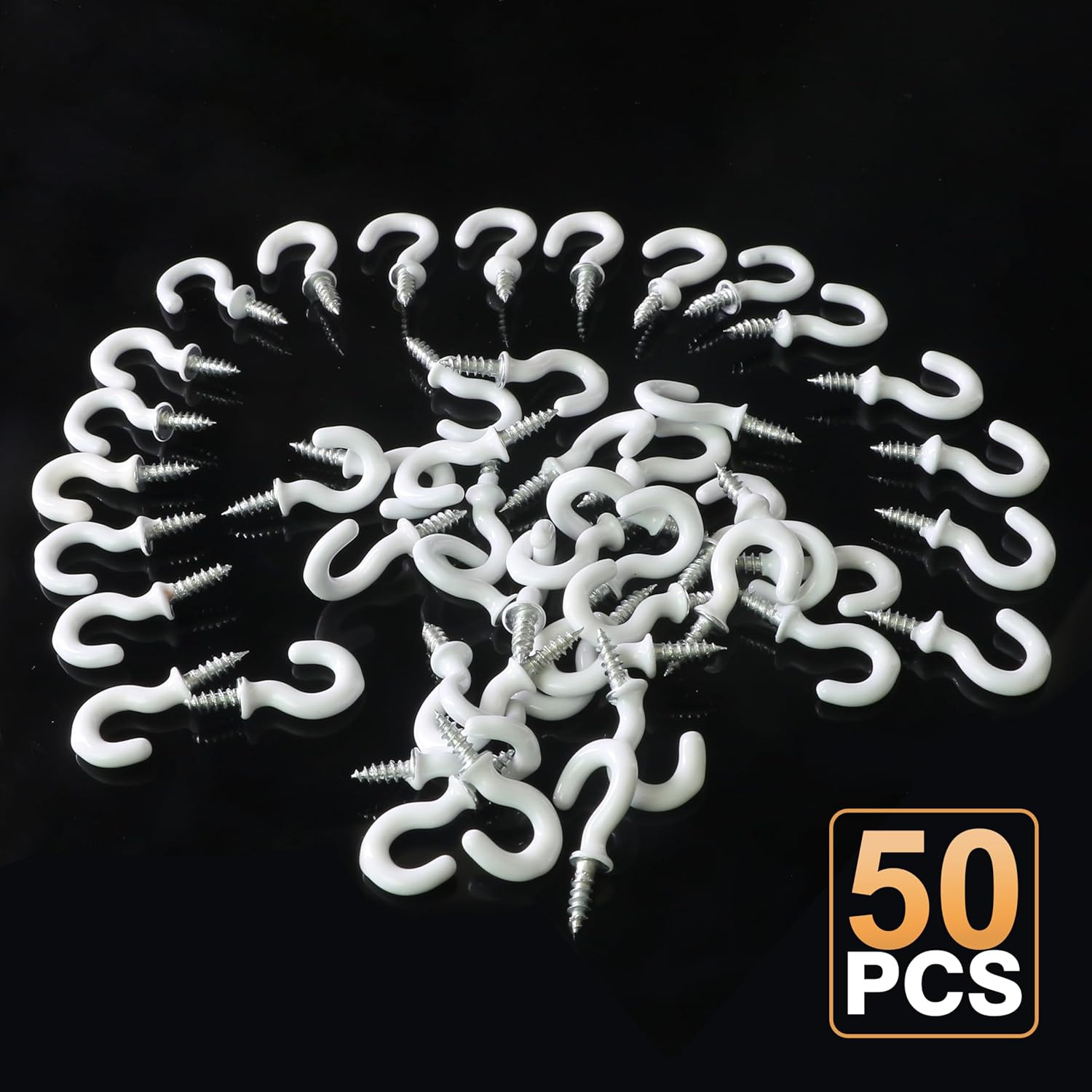 50 Pack White Vinyl Coated Cup Hooks 1/2″ Screw-In Metal Mini Hooks for Hanging