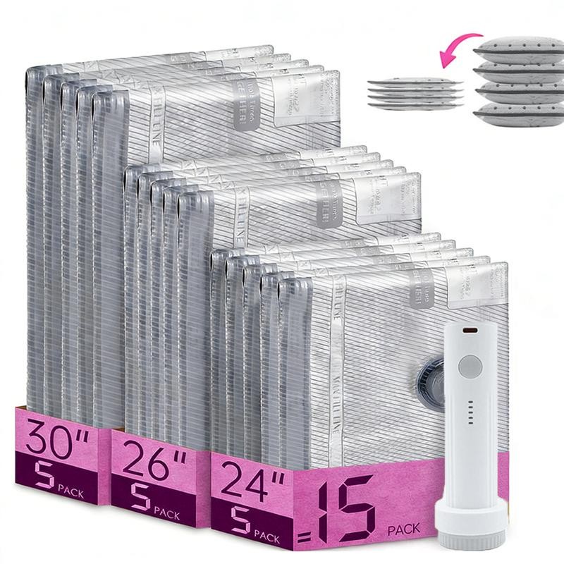 Cordless 2026 Travel Vacuum Bag Set with Rechargeable Air Pump 15 Pack