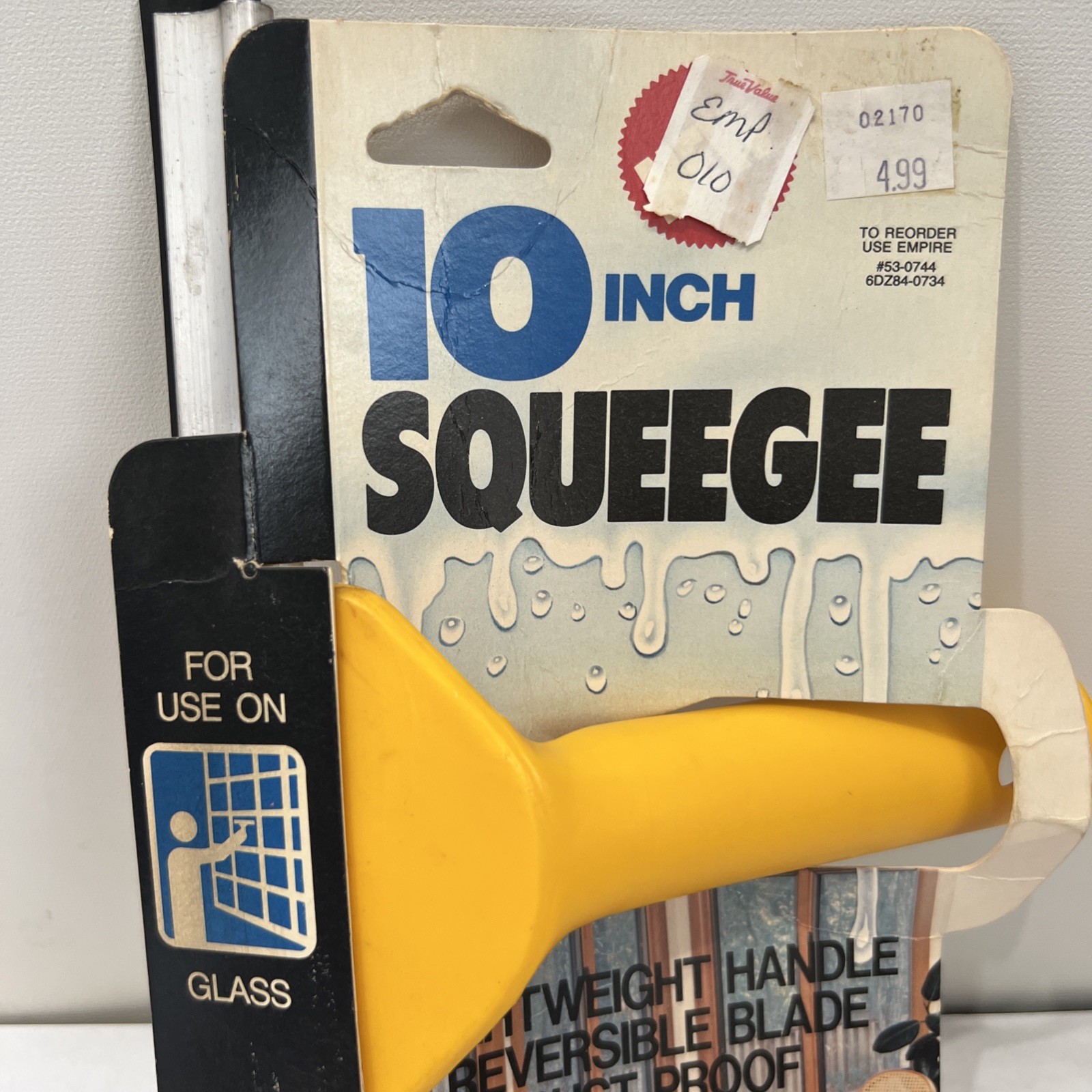 Vintage EMPIRE Window Squeegee 10″ CHANNEL RUBBER ALUMINUM PLASTIC HANDLE 4″