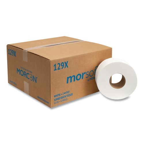 Morcon Jumbo Bath Tissue, Septic Safe, 2-Ply, 3.3″ x 500 ft, White, 12 Rolls/CT