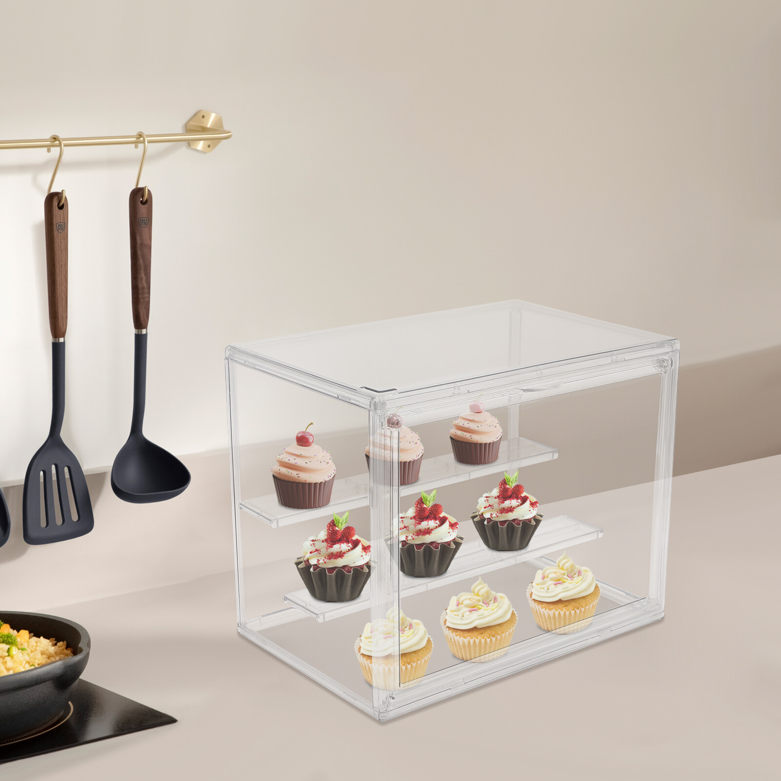 Compact 2-Tier Display Shelf Clear Cake Cupcake Bread Storage Box Display Case