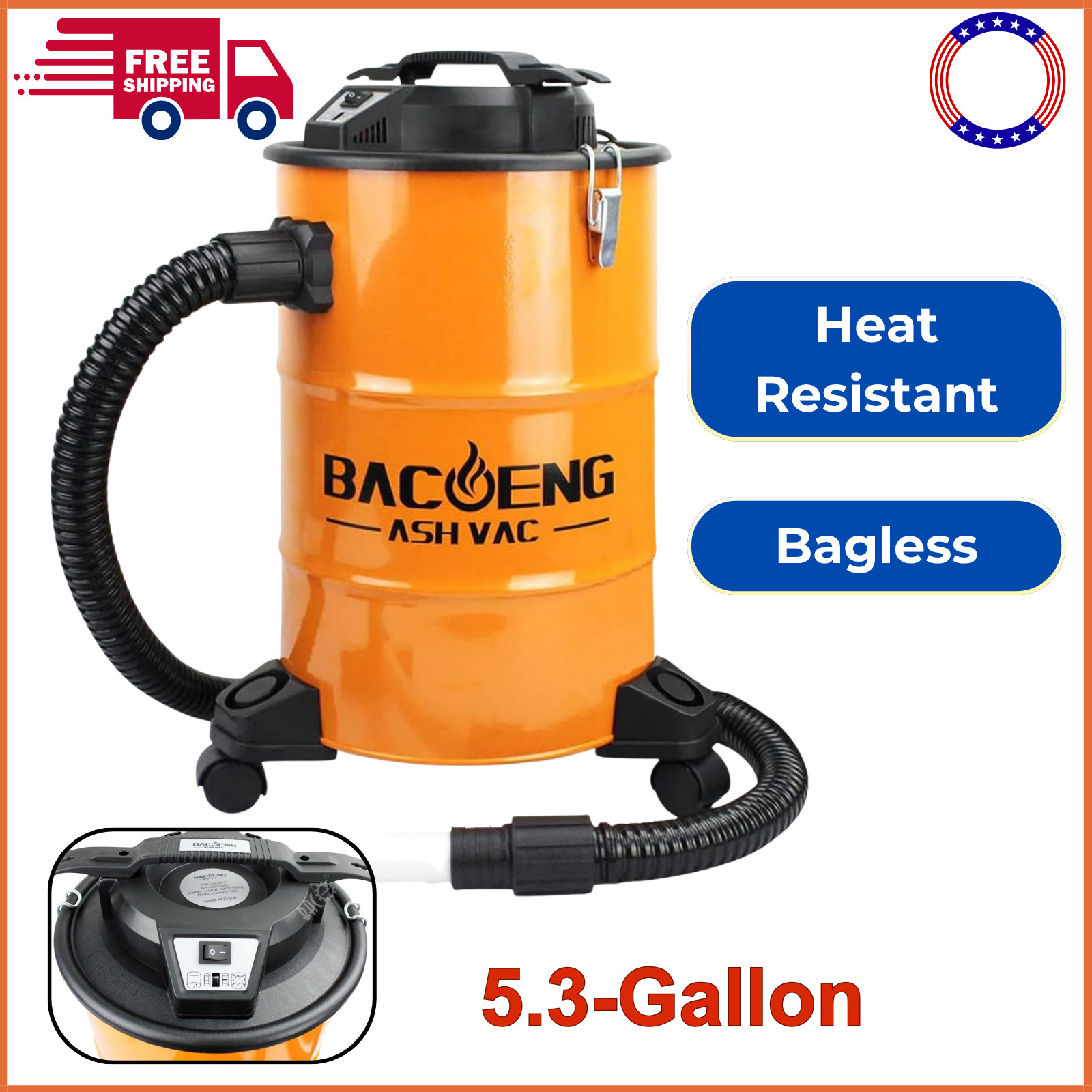 5.3-Gal Ash Vacuum Cleaner With Double Stage Filtration System Standard Ash Vac