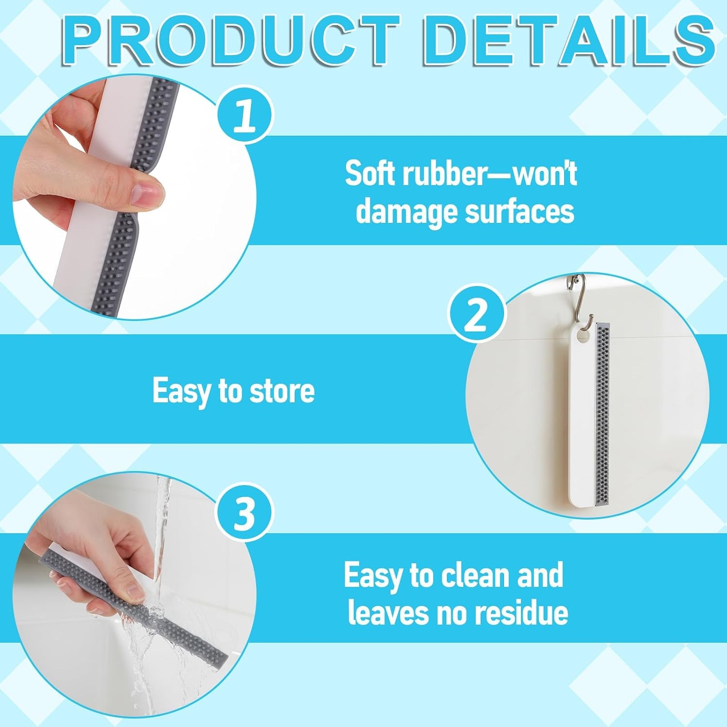 2 PCS All-Purpose Small Rubber Squeegee, Soft Silicone Mini Squeegee for Shower