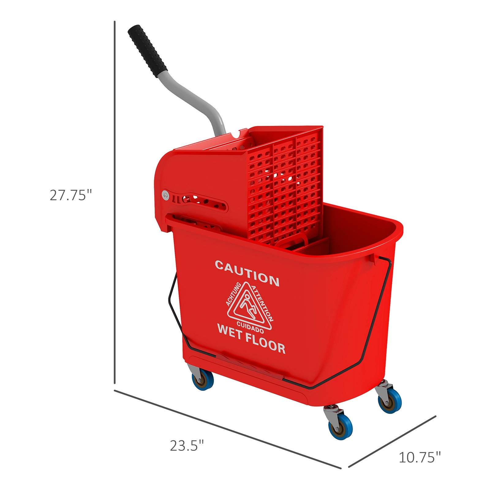 HOMCOM Mop Bucket with Wringer on Wheels for Floor Cleaning 21 Quart Red