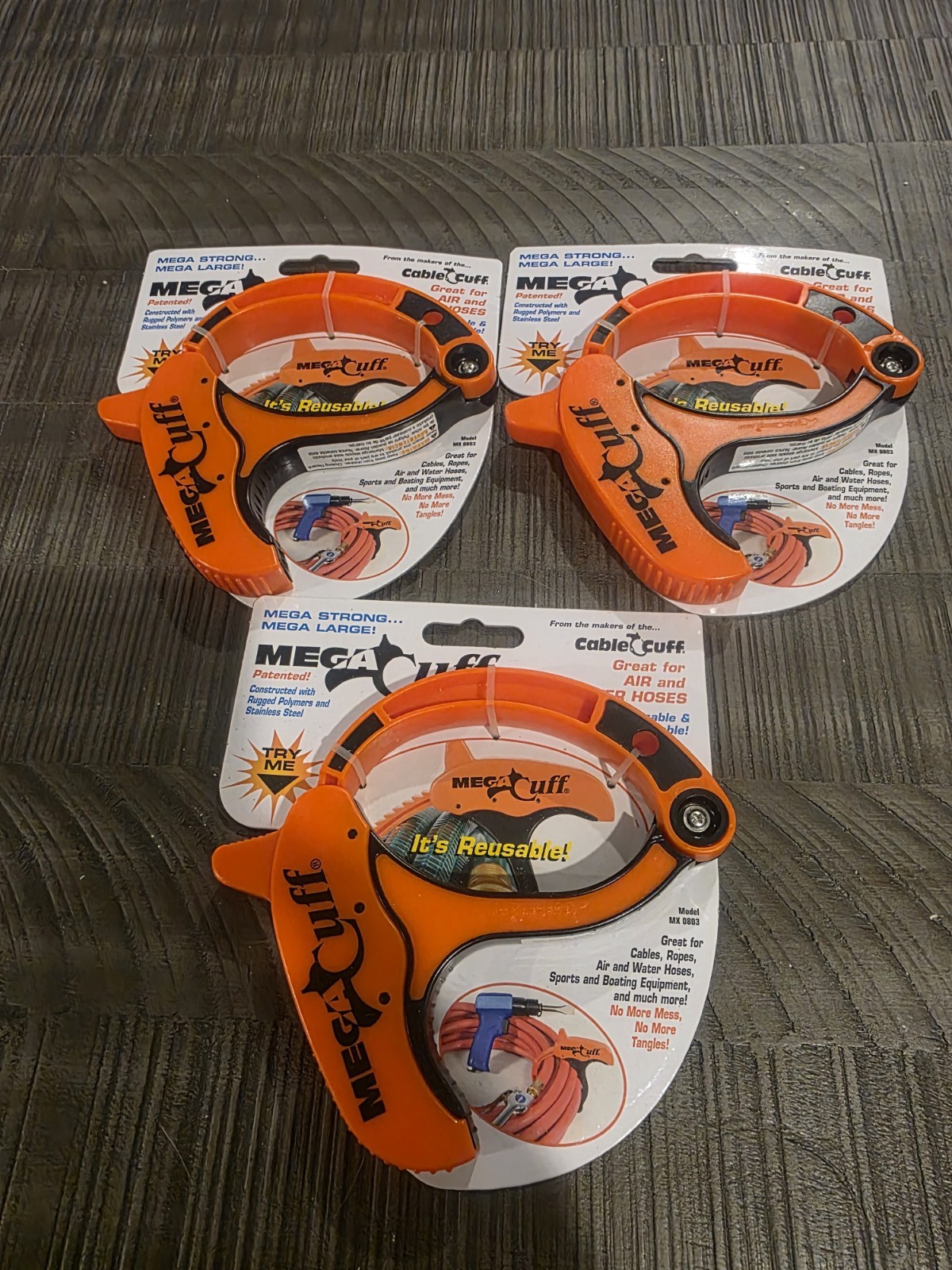 Set of 3 MEGA CABLE CUFF-ORGANIZE AIR-WATER HOSES- ADJUSTABLE-MODEL MX0803