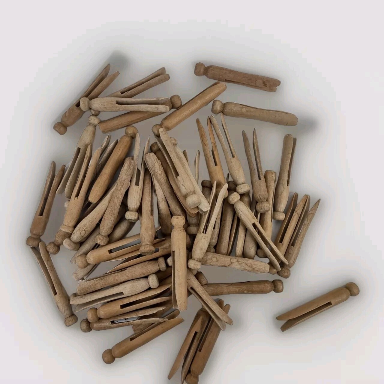 Vintage Wooden Clothes Pins Round Top Lot of 62 Single Piece 3.75 Inches Long