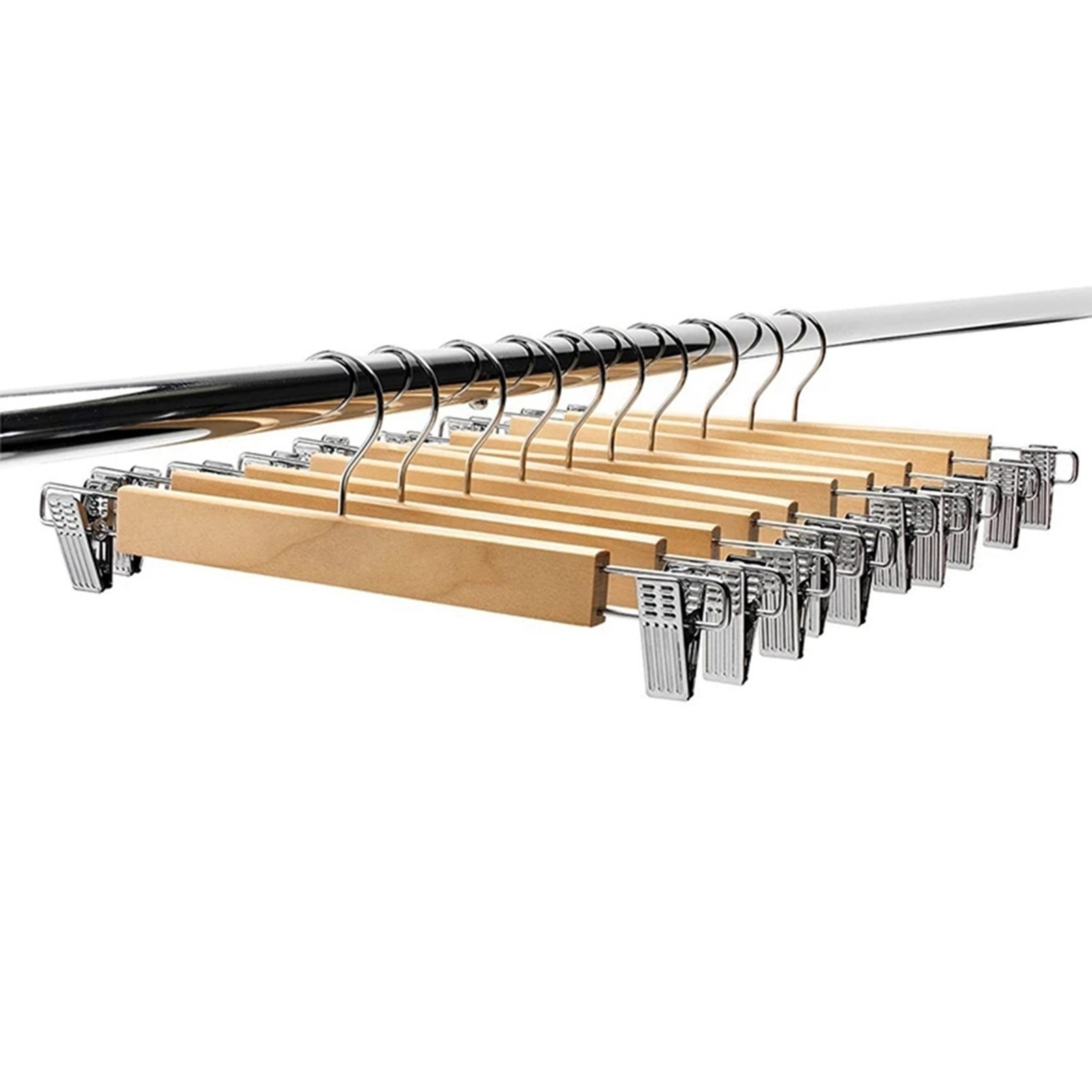 40 Pack Wooden Skirt Hangers with Adjustable Clips Non-Slip Trouser Hanger8365
