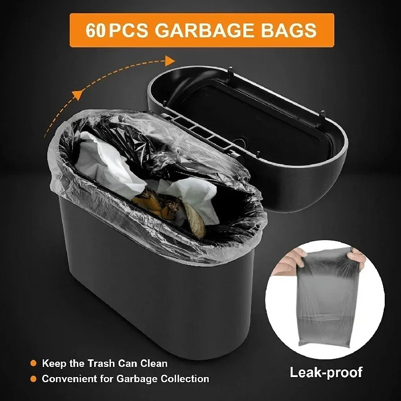 1set Mini Car Trash Can with Lid & Garbage Bags Leak-proof Mini Car Accessories