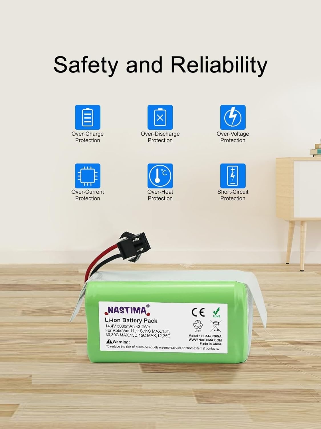 14.4V 3000mAh Replacement Battery for Eufy Robovac 11 11S MAX 15C MAX 20C 30C