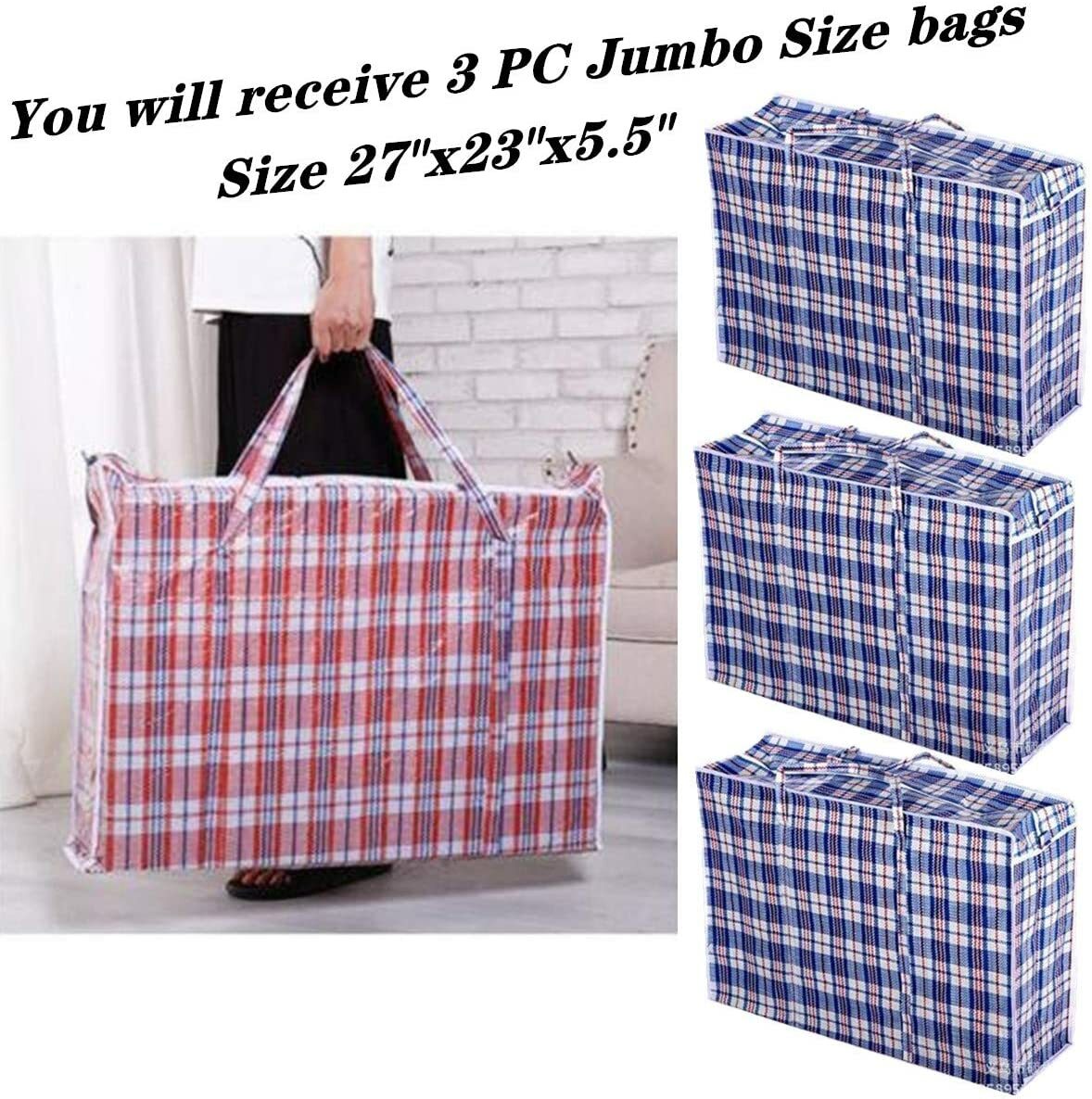 6 Pc Reusable Large Jumbo plastic Shopping Laundry Moving Storage Bag Zipper