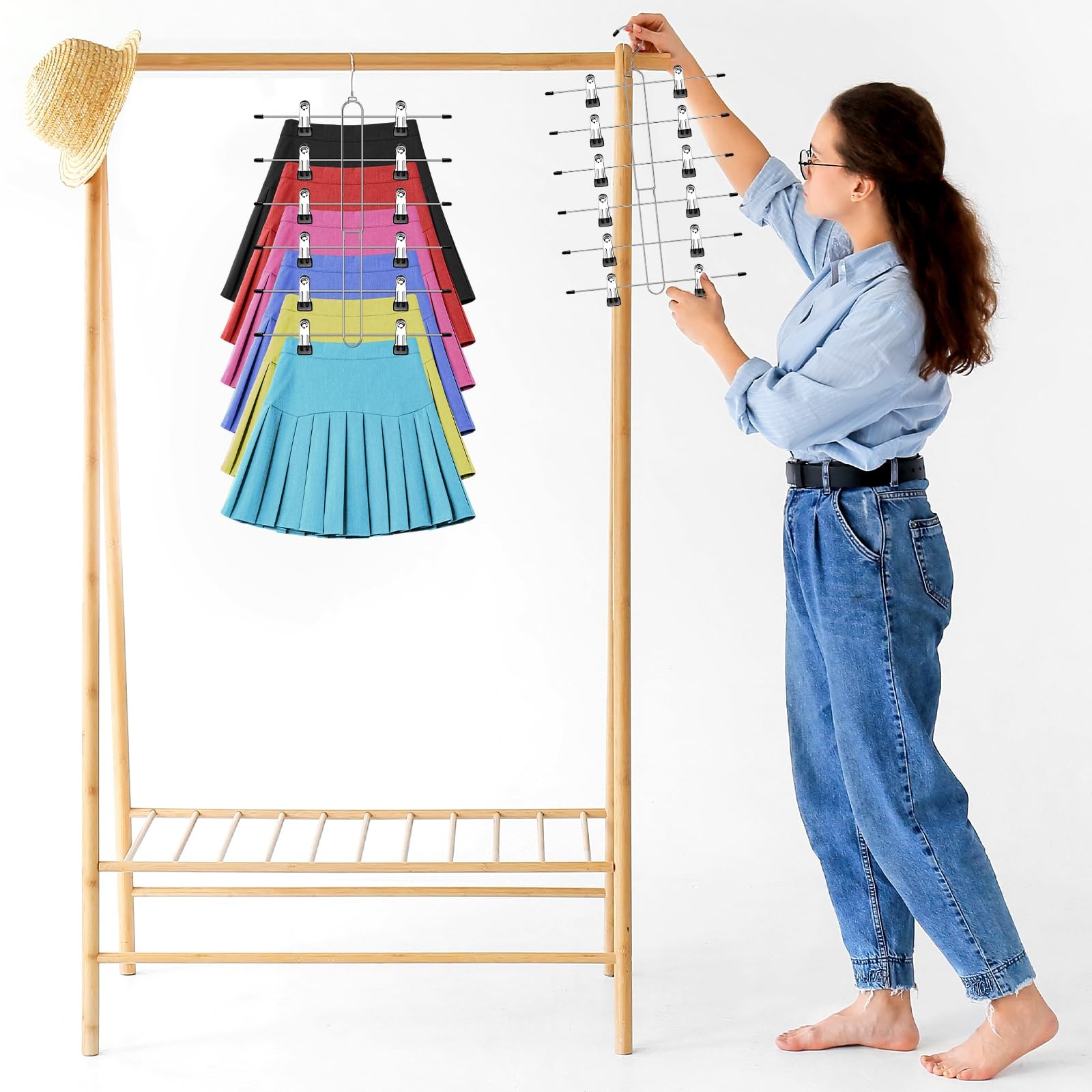 6 Tier Skirt Hangers Space Saving2 Pack Pants Skirts Hangers With Clips For Wome