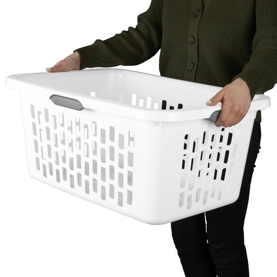 Sterilite 2 Bushel Large Plastic Laundry Basket 4 Comfort Grip Handles, White