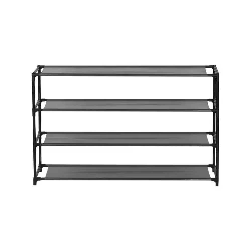 23 In. H X 29 In. W Space Saving 12-Pair Black Stainless Steel Shoe Rack