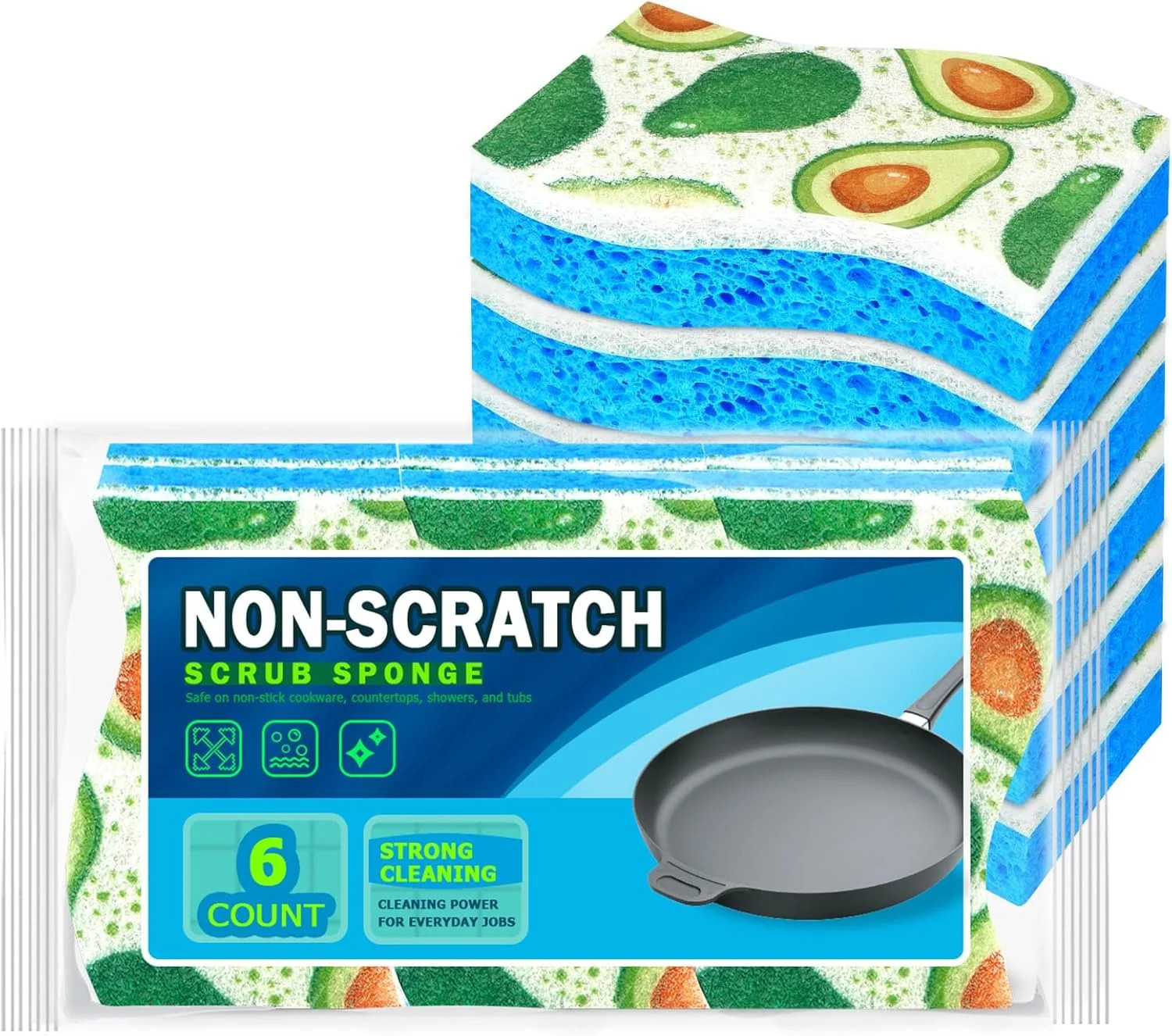 Sponges Kitchen, Non-Scratch Scrub Sponge-6Count, Sponges for Non-Stick Co