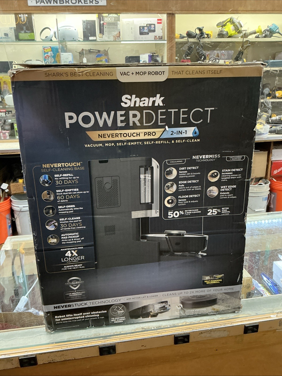 Shark Power Detect 2in1 Robot Vacuum & Mop w/ NeverTouch Pro Base *Open Box-Read