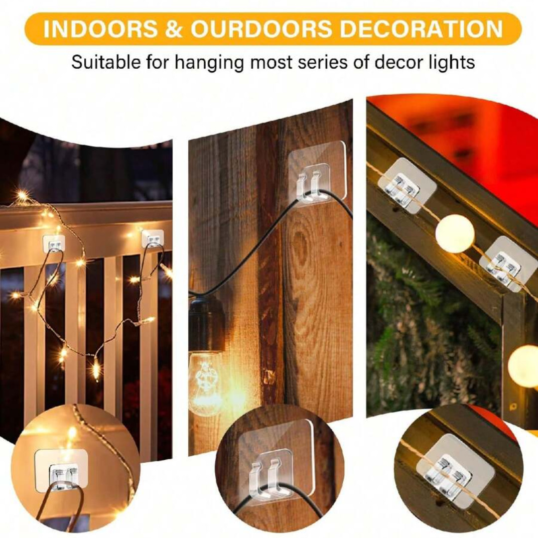 Outdoor Indoor Adhesive String Light Hooks Wire Fastener Hook Clip Hanging Decor