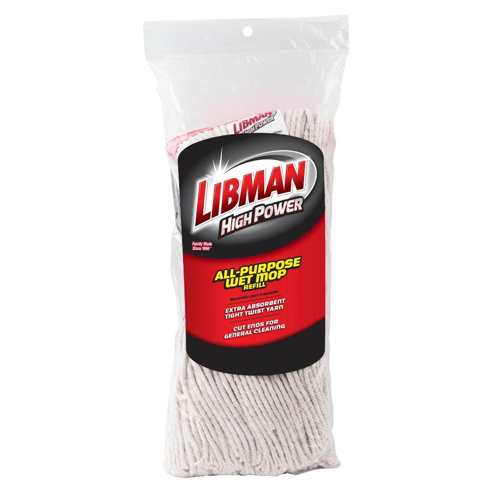 Heavy Duty Cut-End Cotton & Polyester Wet Mop Refill with Clip Attachment