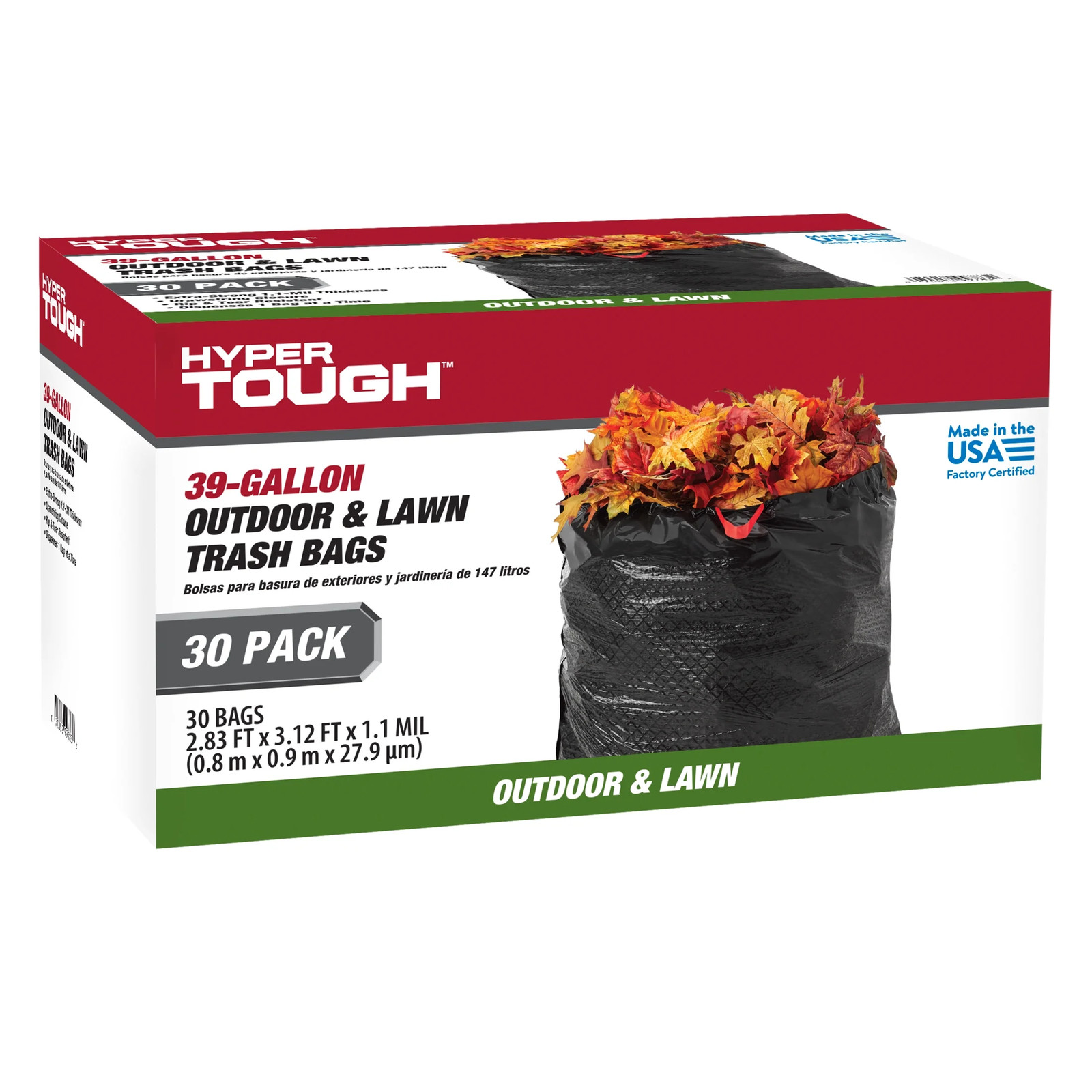 30 Bags, 1.1 MIL, 39-Gallon Drawstring Outdoor & Lawn Trash Bags