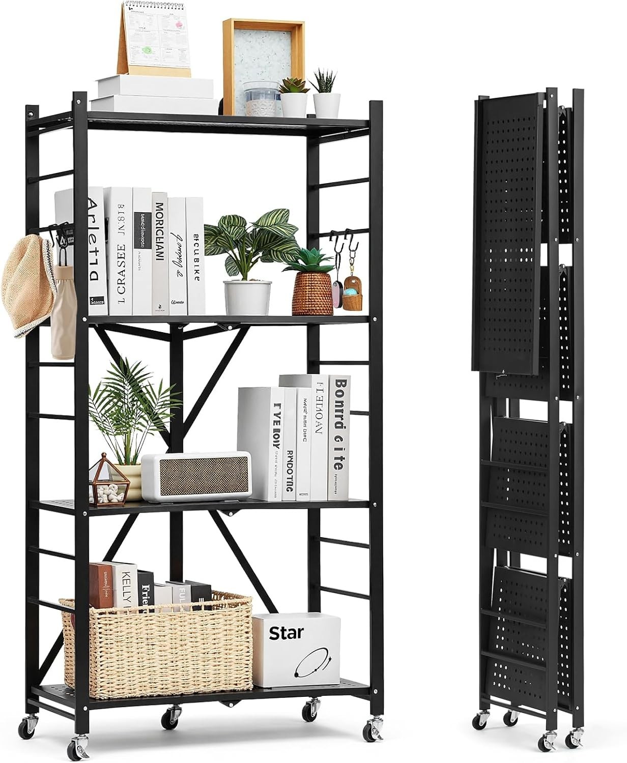 VEVOR 4-Tier Foldable Storage Shelf, 28W x 13D x 54H Inch Metal Rack Shelves
