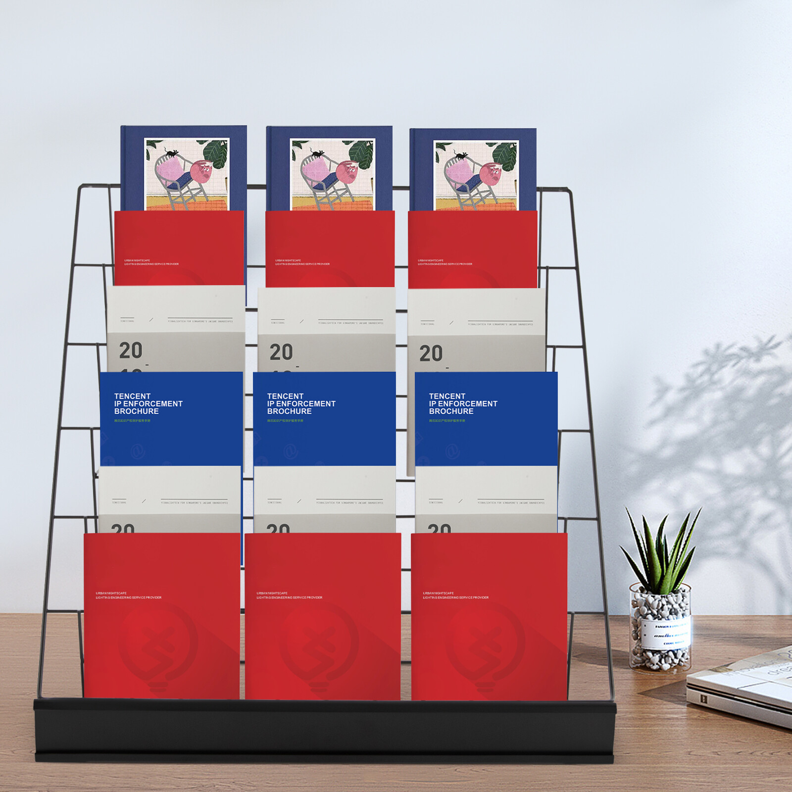 17.5″ 6-Tier Metal Magazine Rack for Offices Table Top Book Display Stand Black