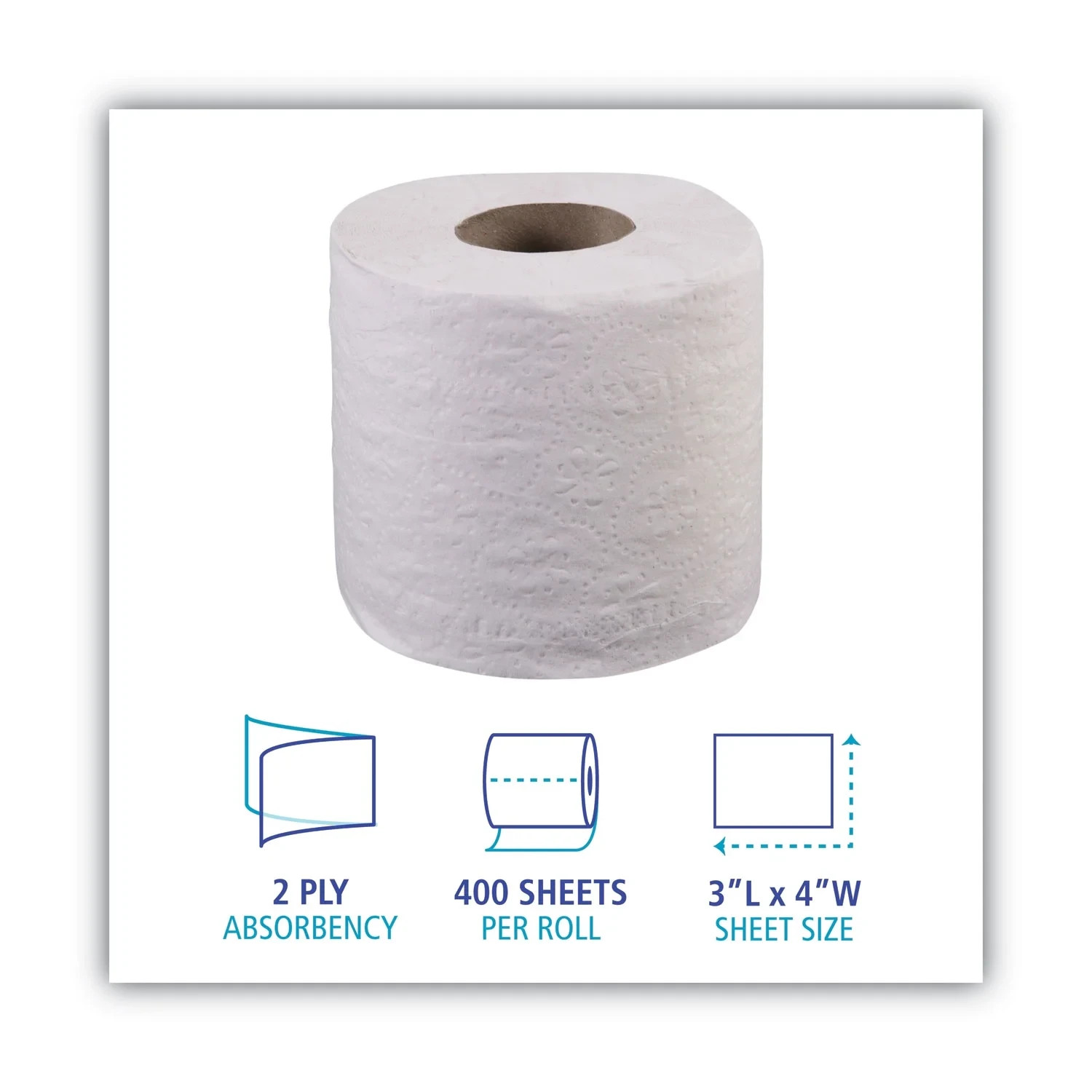 Boardwalk 2-Ply Toilet Tissue, Septic Safe White 400 Sheets/Roll 96 Rolls/Carton