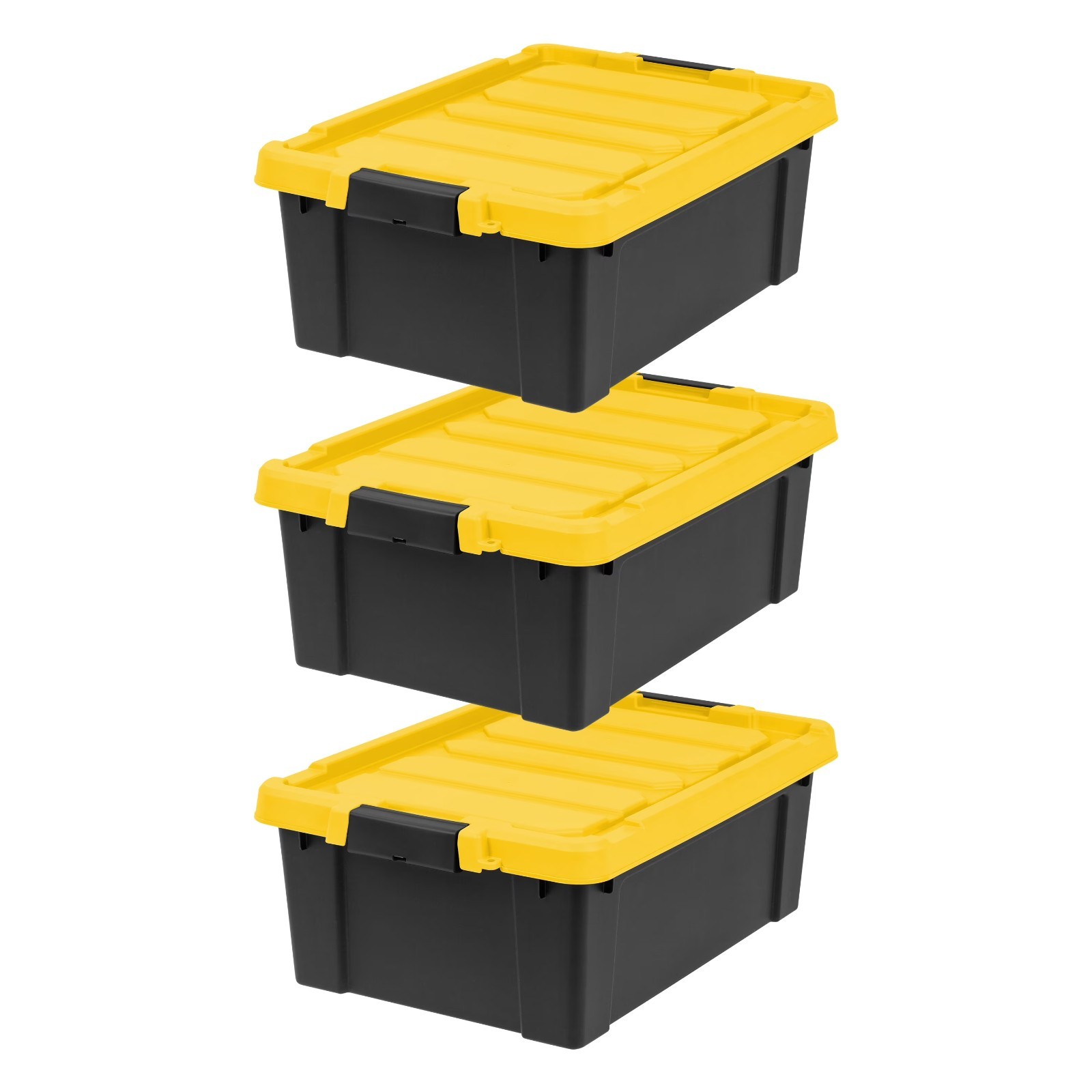 IRIS 12 Gallon Plastic Latching Storage Bin Tote Lid Black 3-Pack