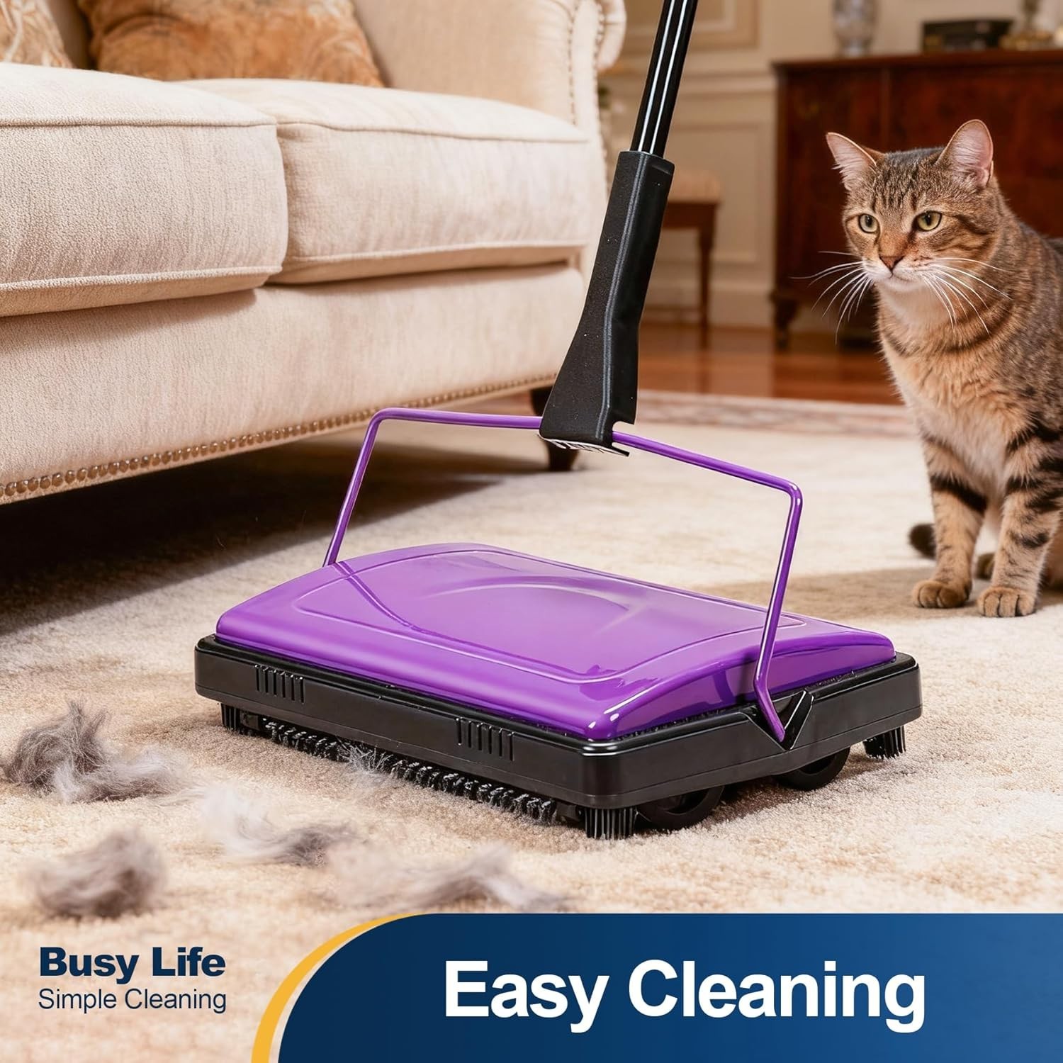 Stylish No-Battery Carpet Sweeper – Lightweight Cleaner for Quick Home Use
