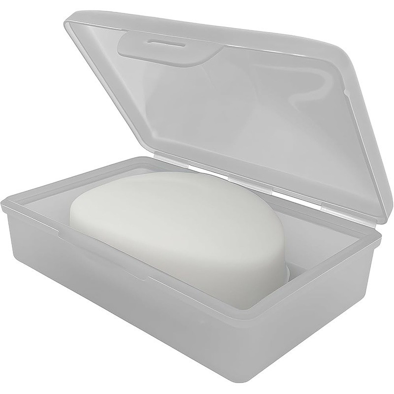 Travel Soap Box with Lid Clear White for Traveling Gym Storage