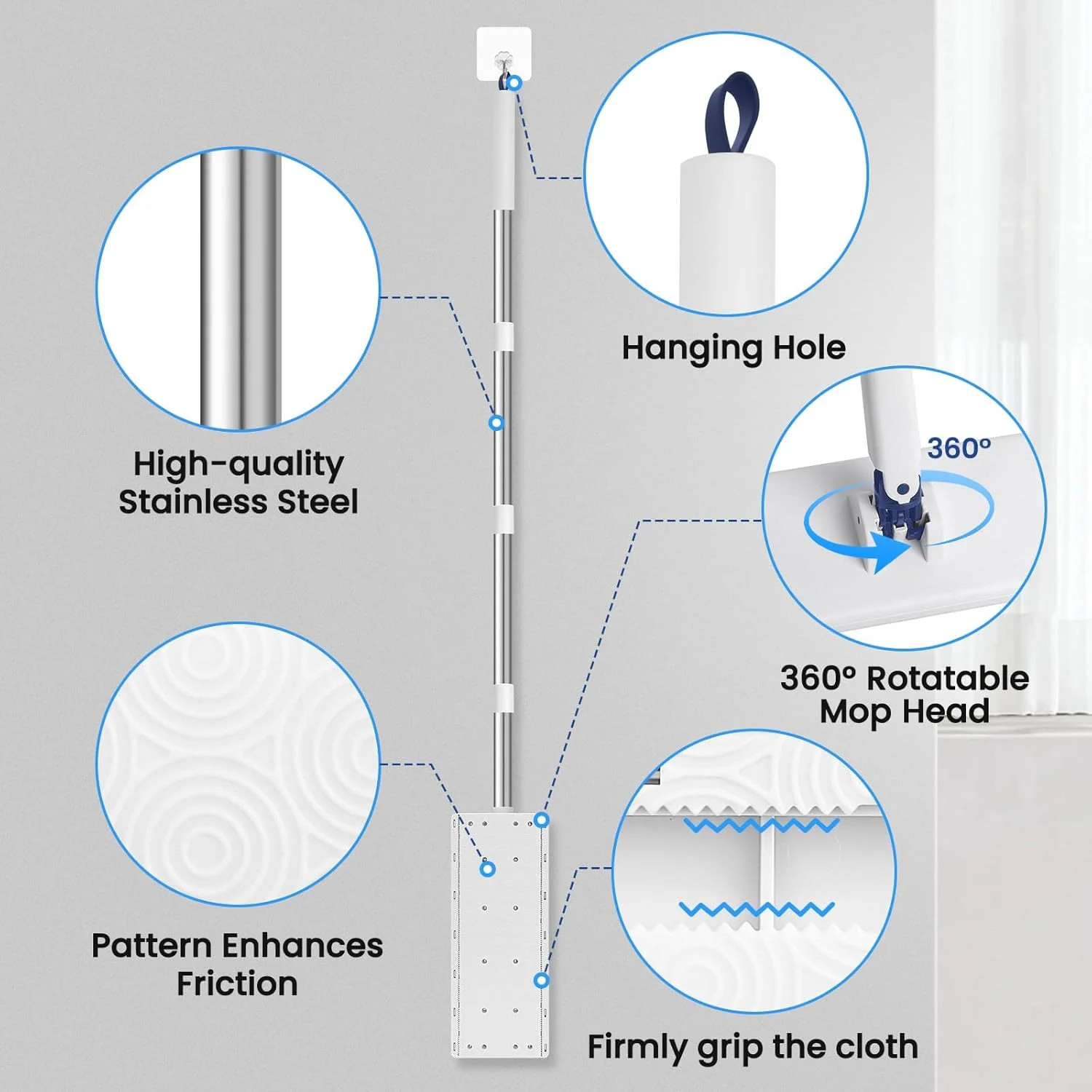 Snap Grip Mini Mop with 6 Washable Pads, Lazy Dry Wet Mops Household Items for W
