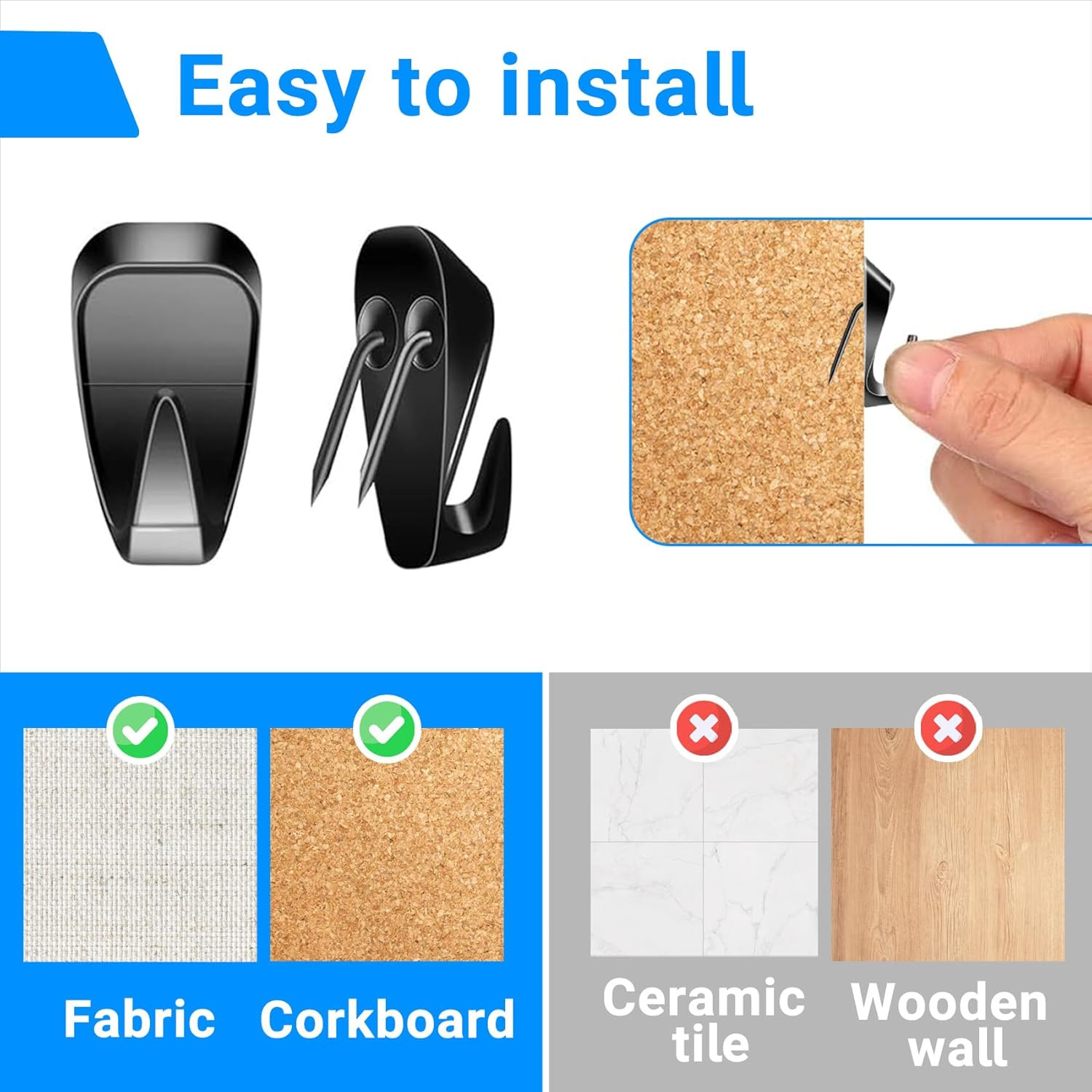10-Pack Cubicle Hooks for Fabric Panels – Supports Up to 40 lbs (Black)