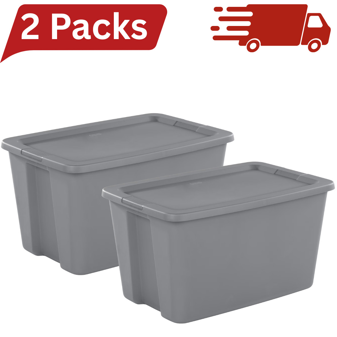 Sterilite 30 Gallon Storage Bin w/ Snap-On Lid Gray Plastic Tote 2 Pack
