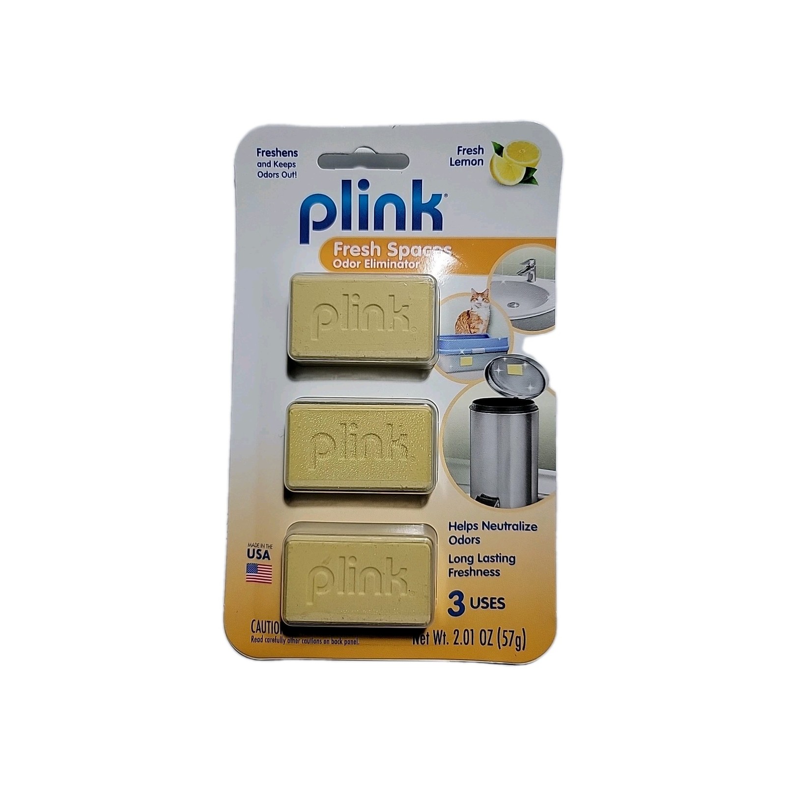 Plink Odor Eliminator Fresh Lemon 3 Uses Long Lasting Freshens Stinky Spaces.