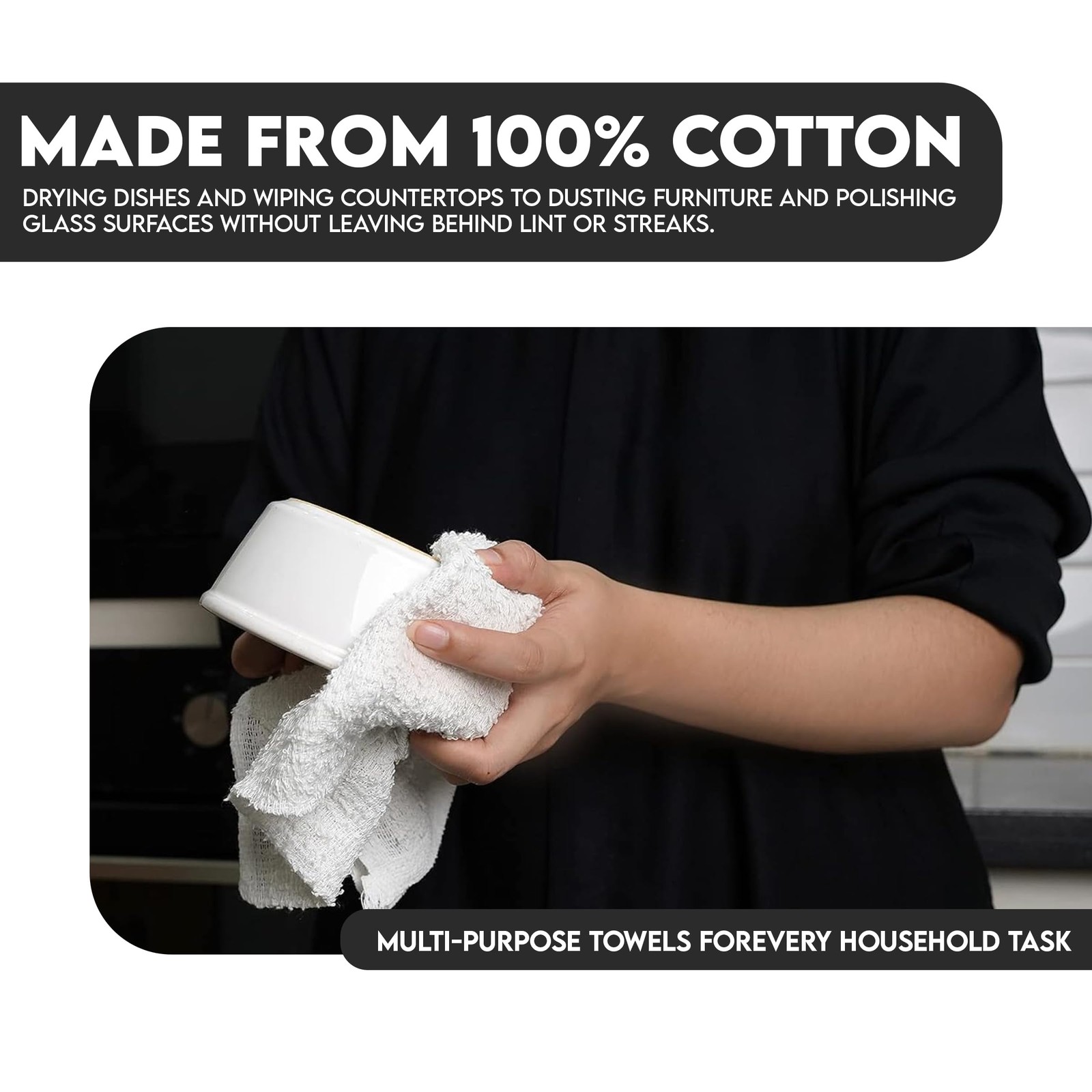 Terry Bar Mop Towels – 24 Pack (14″x17″) White Cotton Terry Cloths, Super Abs…