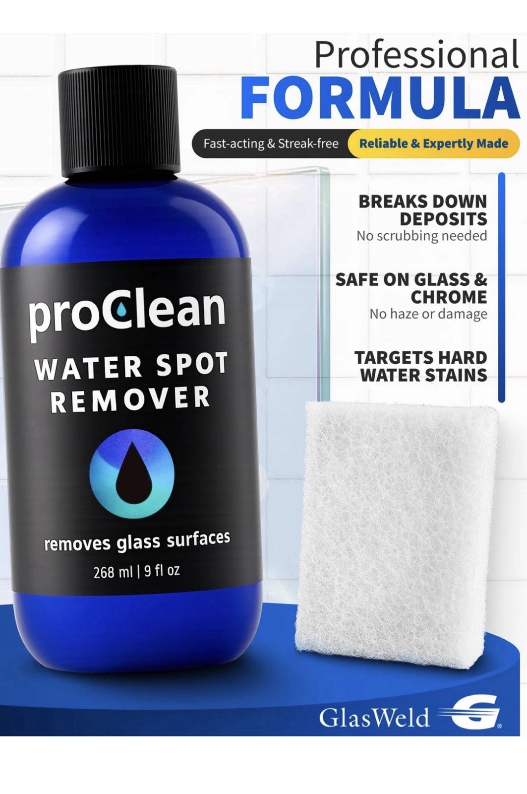 ProClean Hard Water Spot Remover for Glass, Shower Door Cleaner & Car Window