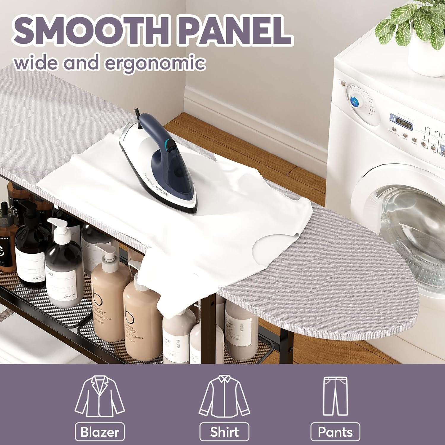 Ironing Board with 2 Tier Storage Basket, Movable Ironing Board Full Size for…